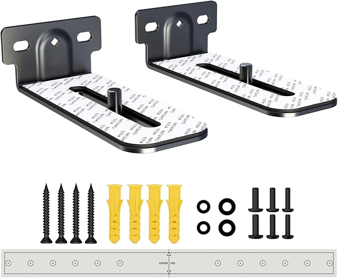 Soundbar Wall Mount Bracket Universal Soundbar Mount Shelf Depth Adjustable for Bose, Samsung, Vizio, LG, Dolby Atmos Soundbars (Black: V01)