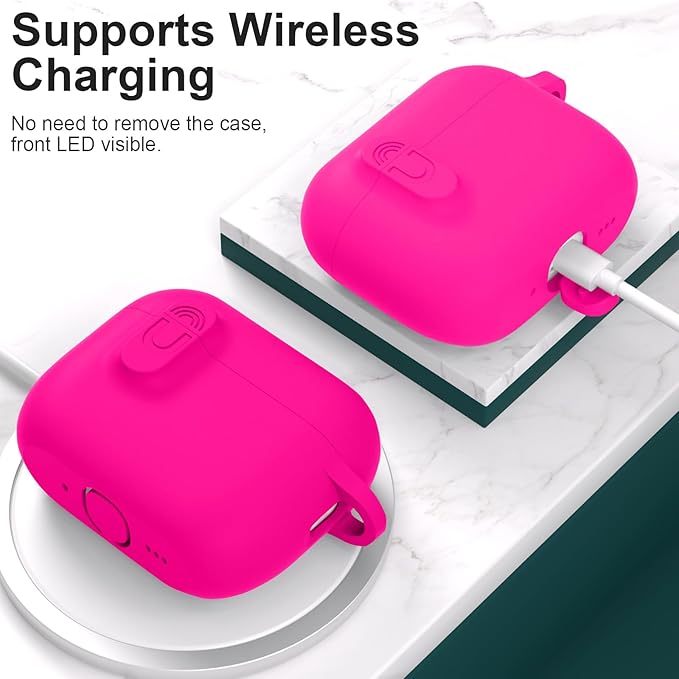 ATUAT for AirPods Pro 3 Case with Magnetic Lid Lock, Protective Soft Silicone Cover with Keychain Cleaner Kit for Women Men for Apple AirPods Pro 3rd Generation(2025), Front LED Visible, Hot Pink