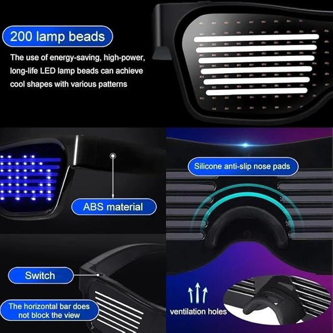 LED Glasses,light Up Glasses, Customizable Bluetooth LED Glasses, Halloween Glasses for Party, APP Control LED Display Smart Glasses for Nightclub, Festivals, Raves, Christmas for Adults over 18