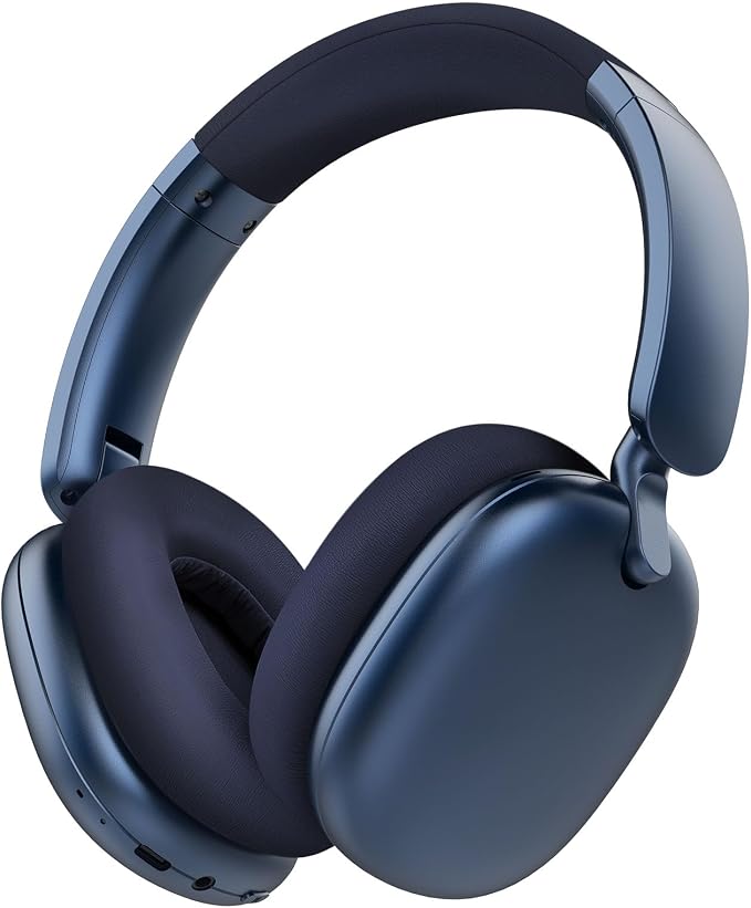 C6 Active Noise Cancelling Headphones, Wireless Over Ear Bluetooth Headphones, 60H Playtime, Lightweight Folding Comfort Fit Ear Cups Headset with Mic for iPad/Travel/PC/Home Blue