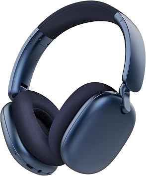 C6 Active Noise Cancelling Headphones, Wireless Over Ear Bluetooth Headphones, 60H Playtime, Lightweight Folding Comfort Fit Ear Cups Headset with Mic for iPad/Travel/PC/Home Blue