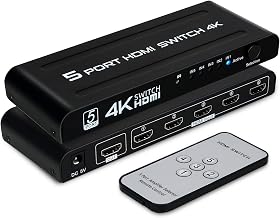 4K HDMI Switch 5 in 1 Out, 5 Port HDMI Switcher Selector Box with IR Remote Control & Auto Switch, Support 4K@30Hz, HDR, HDMI 1.4, HDCP, 3D, 1080P for HDTV PS3 PS4 Xbox Projector Blu-ray Player - Image 1
