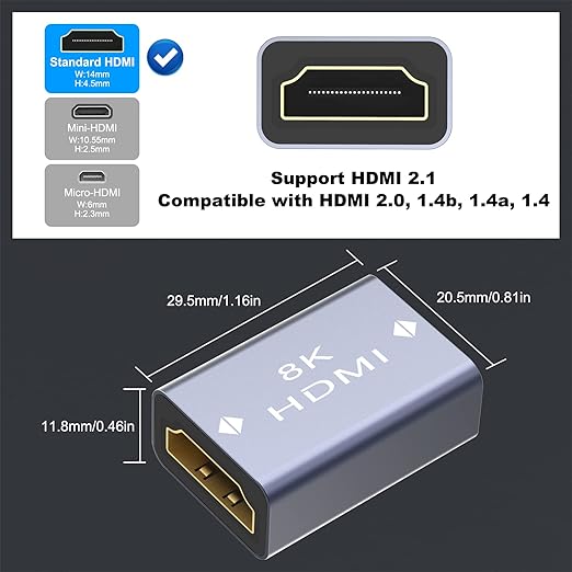 VCELINK 1-Pack HDMI Swivel Adapter Male to Female Bundle with 2-Pack 8K HDMI Coupler Female to Female