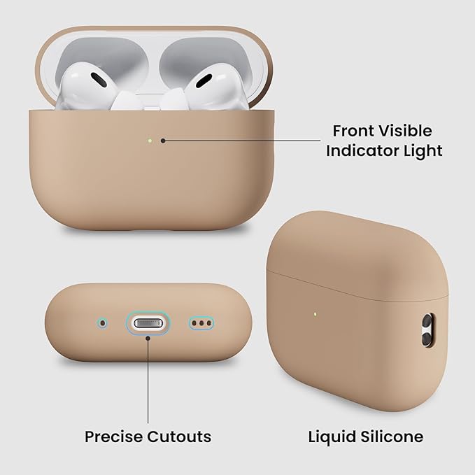 ORNARTO Compatible with AirPods Pro 2 Case 2022, Full Protective Hybrid Silicone for AirPods Pro 2nd Generation Case, Front LED Visible Skin Cover-Nude Taupe