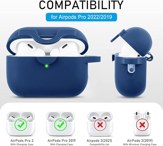 Secure Lock Case for Airpods Pro 2 Case with Cute Bling Keychain, Silicone Protective Case Cover for Airpods Pro 2nd Generation Case Women Girls - Midnight Blue