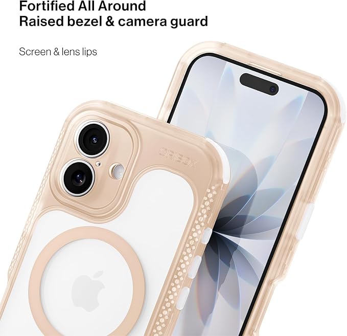 ORIbox Seralyn Series for iPhone 16 Case - MagSafe Compatible, Triple-Layer Shockproof Protection, Crystal-Clear Back with Elegant Matte Frame(6.1", Champagne Glow)