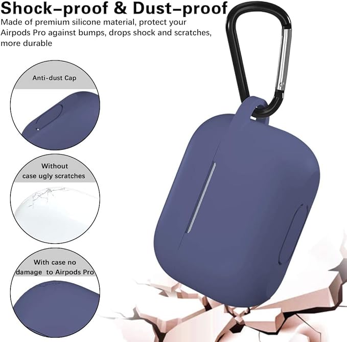 Lerobo Compatible with AirPods Pro 2 Case,Silicone AirPods Pro Case Cover,Waterproof Protective Cover for Airpod Pro Supports Wireless Charging with Carabiner Front LED Visible,Blue Gray