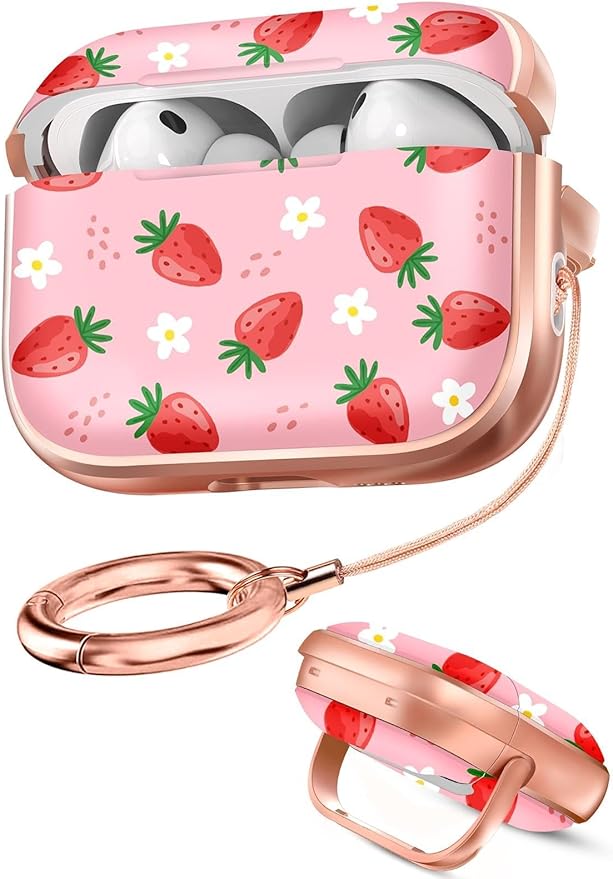 Coralogo for AirPods Pro 3 Case with Safety Lock - Cute Cartoon for Women Girls Fashion Stylish Strawberry Pattern Design Kawaii Girly Girlish Hard Protective Cover for AirPods Pro 3rd Generation
