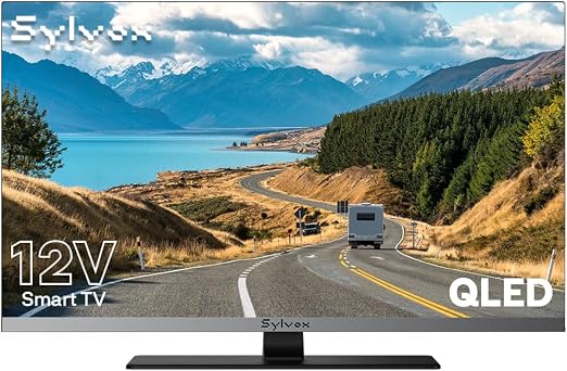 SYLVOX 22-Inch Smart RV TV, QLED 1080P FHD, Built-in DVD Player, Google TV OS, Wide Voltage Support 12V/24V AC/DC Television for RV & Home, HDMI & USB