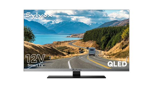 SYLVOX 22-Inch Smart RV TV, QLED 1080P FHD, Built-in DVD Player, Google TV OS, Wide Voltage Support 12V/24V AC/DC Television for RV & Home, HDMI & USB