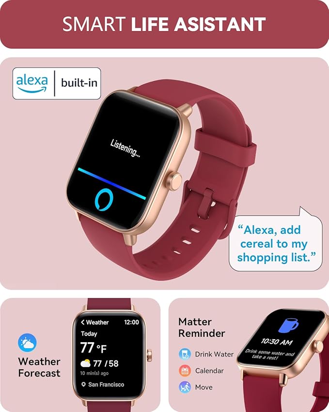 aeac Smart Watch for Women, Alexa Built-in, Stable Bluetooth Call, Fitness Tracker with Heart Rate/SpO2/Stress/Sleep Monitor, Smartwatches 120+ Sports, IP68 Waterproof Smartwatches for iOS Android