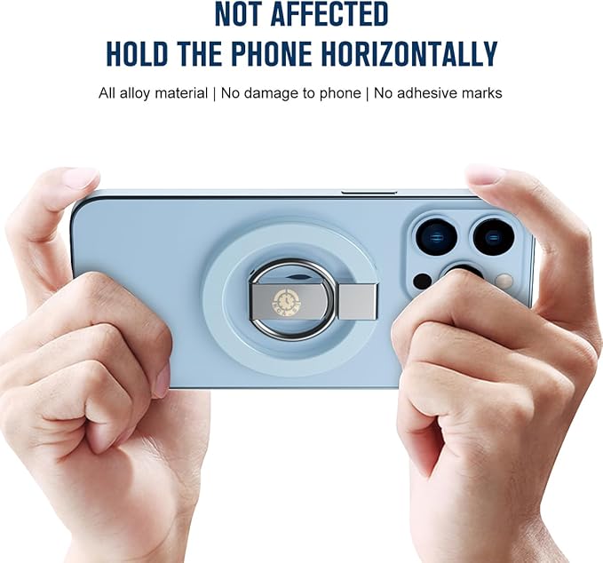 White Minimalist Magnetic Phone Ring Holder Ultra-Slim Kickstand iPhone 11-17 Pro Max Samsung Galaxy Pixel Anti-Drop Grip 360° Adjustable Finger Loop Wireless Charging Compatible Lightweight