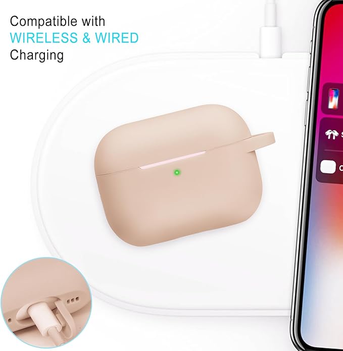Silicone Compatible with AirPods Pro 2 Case 2022/2023, Soft Cover Flexible for AirPods Pro 2nd Generation for Women Girls with Keychain - Milk Tea