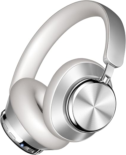 Wentronic Y03 Bluetooth Headphones Wireless Active Noise Cancelling Over Ear Headphones 48 Hours Playtime High Sound Quality 6 EQ Music Mode Headphones with Soft Ear Cushion - Silver