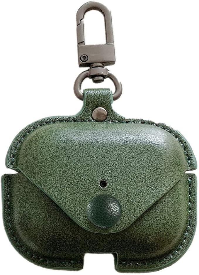 Genuine Leather Case Compatible with AirPods Pro Case 2nd/1st Gen (2023/2022/2019), VOMA Protective Cover for Apple AirPods Pro 2/Pro Wireless Charging Case with Keychain and Snap Lock Army Green