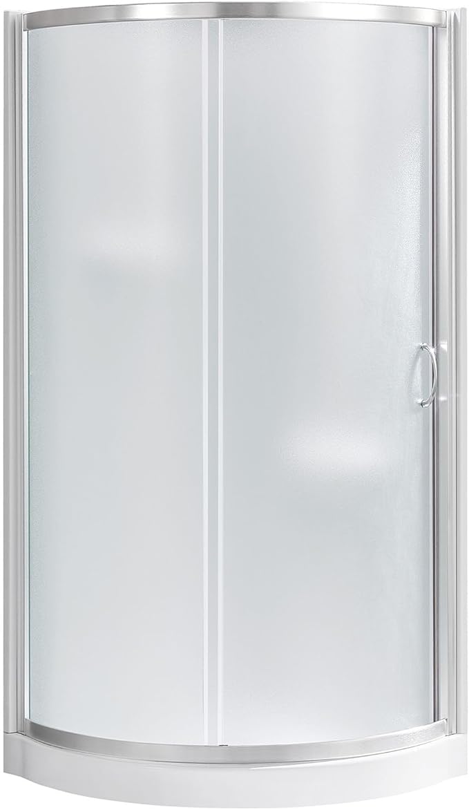 OVE Decors Breeze 34 in. Corner Shower Frosted Sliding Door with Base in Satin Nickel Finish