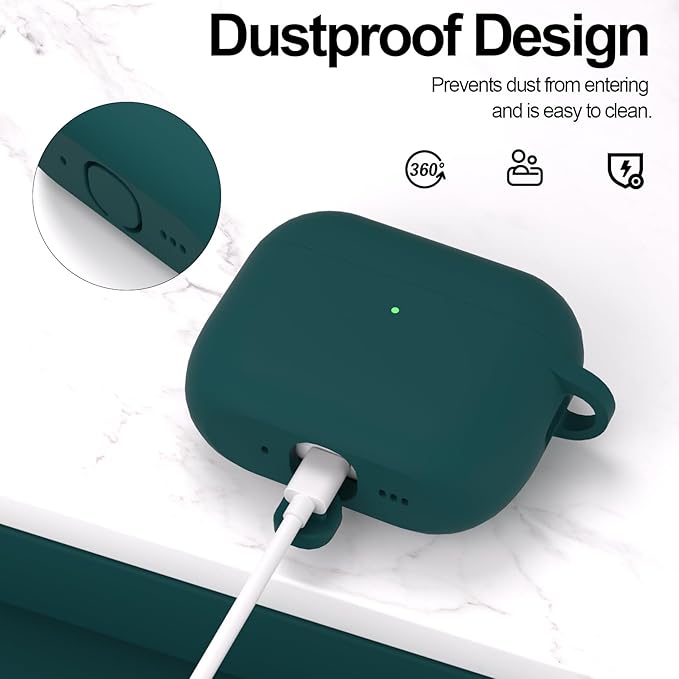 ATUAT for AirPods Pro 3 Case Cover with Cleaner, Protective Soft Silicone Skin with Keychain for Women Men for Apple AirPods Pro 3rd Generation Case(2025), Front LED Visible, Dark Green