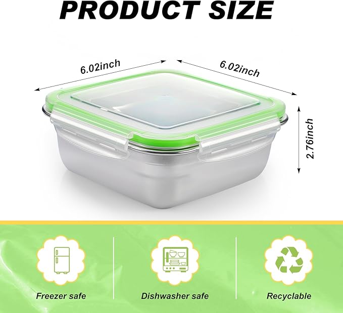 4 Pack Stainless Steel Sandwich Containers with Lids 25. 4 oz Metal Food Container for Lunch Boxes with Airtight Silicone Seal for Sandwiches and Snacks