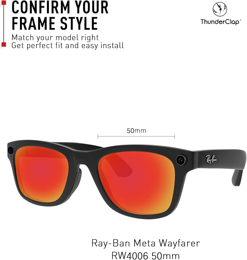 ThunderClap POLARIZED Replacement Lenses Compatible with Ray-Ban Meta Wayfarer RW4006 50mm | RW4008 53mm Smart Glasses