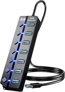 Eanetf 7-Port USB 3.0 Hub On/Off Switches 5Gbps for Laptop