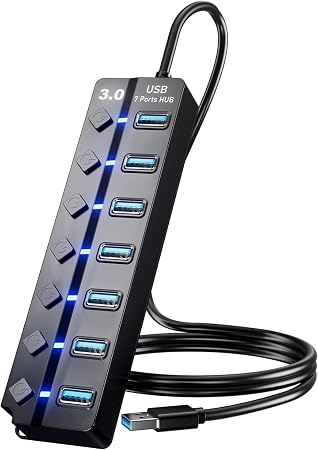 Eanetf 7-Port USB 3.0 Hub On/Off Switches 5Gbps for Laptop