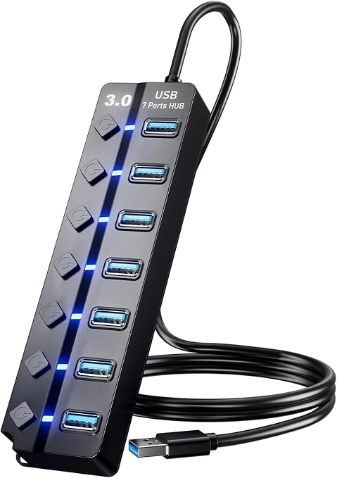 Eanetf 7-Port USB 3.0 Hub On/Off Switches 5Gbps for Laptop