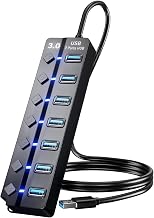 Eanetf 7-Port USB 3.0 Hub On/Off Switches 5Gbps for Laptop