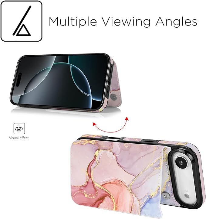 uCOLOR for iPhone 17 Air Wallet Case with Card Holder PU Leather RFID Blocking Design iPhone Air flip case for Women Men Magnetic Clasp Kickstand Design 6.5 inch (Pink Purple Marble)