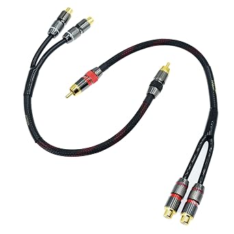 Arklove 1ft Shielded RCA Splitter Subwoofer Stereo Audio Video Cable 1 Male to 2 Female Dual Speaker Y Adapter Connector Extension Cord 24k Gold Plated(2 Pack)