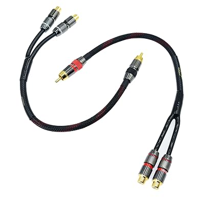 Arklove 1ft Shielded RCA Splitter Subwoofer Stereo Audio Video Cable 1 Male to 2 Female Dual Speaker Y Adapter Connector Extension Cord 24k Gold Plated(2 Pack)