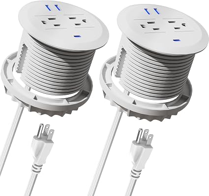 3-inch Desktop Power Grommet,2-Pack,PD20W USB-C,6.5-ft Cord,White