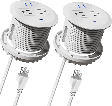 3-inch Desktop Power Grommet,2-Pack,PD20W USB-C,6.5-ft Cord,White