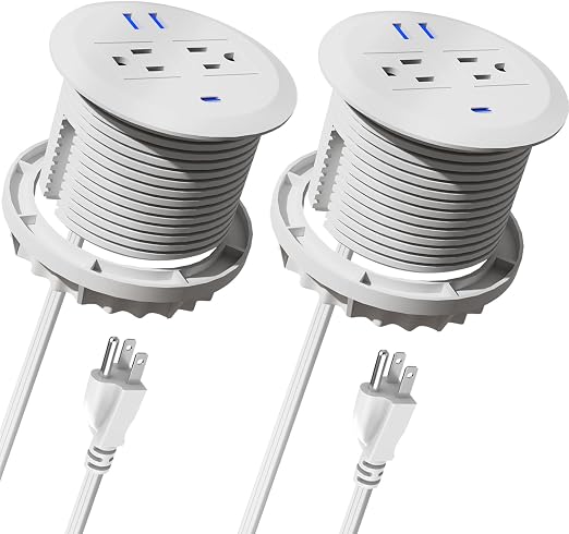 3-inch Desktop Power Grommet,2-Pack,PD20W USB-C,6.5-ft Cord,White
