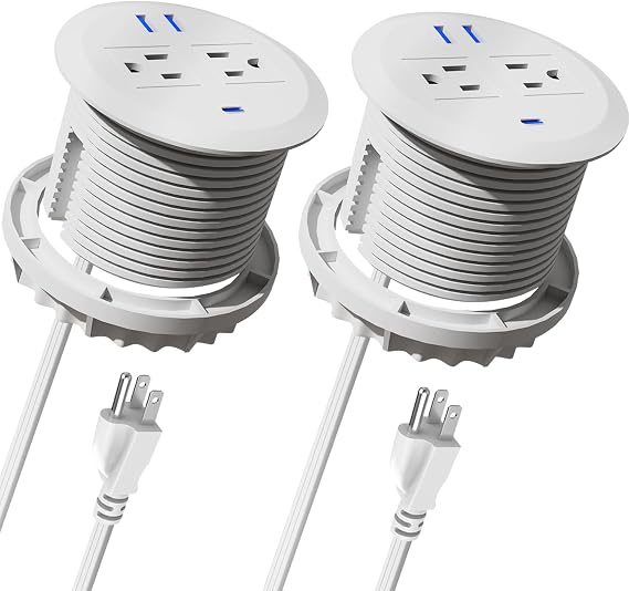 3-inch Desktop Power Grommet,2-Pack,PD20W USB-C,6.5-ft Cord,White