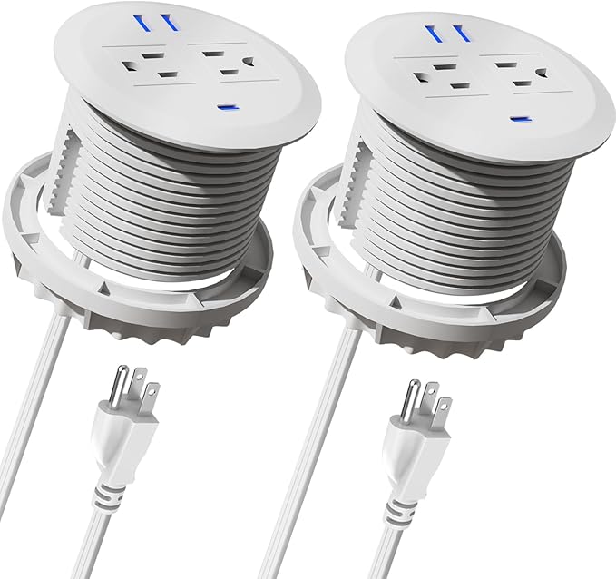 3-inch Desktop Power Grommet,2-Pack,PD20W USB-C,6.5-ft Cord,White
