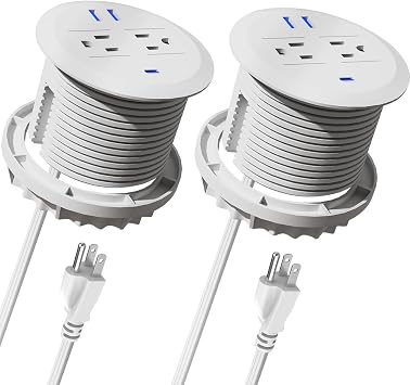 3-inch Desktop Power Grommet,2-Pack,PD20W USB-C,6.5-ft Cord,White