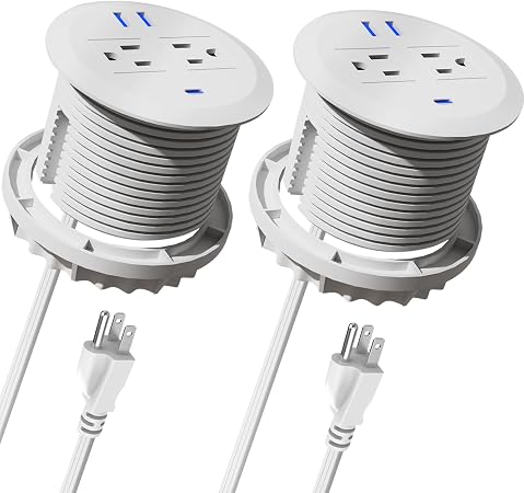 3-inch Desktop Power Grommet,2-Pack,PD20W USB-C,6.5-ft Cord,White