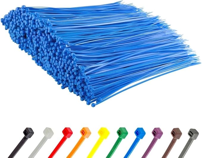GTSE 8 Inch Blue Zip Ties, 1,000 Bulk Pack, 18lb Strength, UV Resistant Small Nylon Cable Ties, Self-Locking 8" Tie Wraps