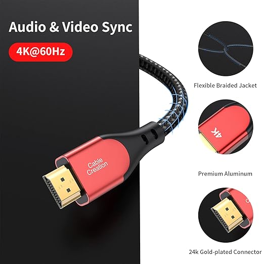 CableCreation HDMI Cable 4K@60Hz, 3ft Highly-Speed 18Gbps, 4K HDR, 3D, Grey Male to Male Braided HDMI Cord for TV, Monitor, Xbox One, PS4 and More