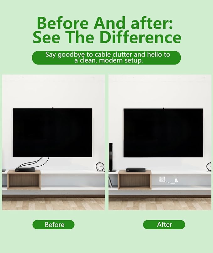 TV Cord Hider for Wall Mounted TV – Dual Outlet in-Wall Cable Management Kit for Power & Low Voltage Cables – Includes 9.84”L x 7.87”H x 3.94”D Module, Wall Template, Saw (4 Data Cable Jacks)