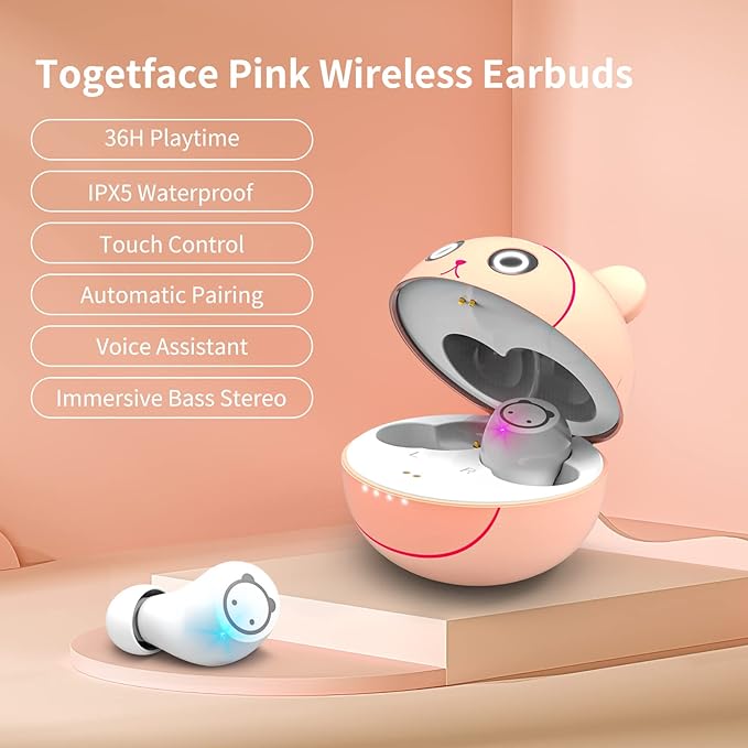Pink Wireless Earbuds for Women,Wireless Bluetooth 5.1 Earphone with Cute Pig Charging Case, CVC 8.0 Noise Reduction 36H Playtime Touch Control IPX5 Waterproof in-Ear Stereo Headphone for Girl.
