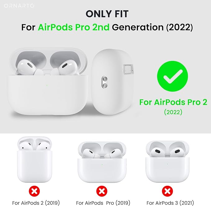 ORNARTO Compatible with AirPods Pro 2 Case 2022, Full Protective Hybrid Silicone for AirPods Pro 2nd Generation Case, Front LED Visible Skin Cover-White