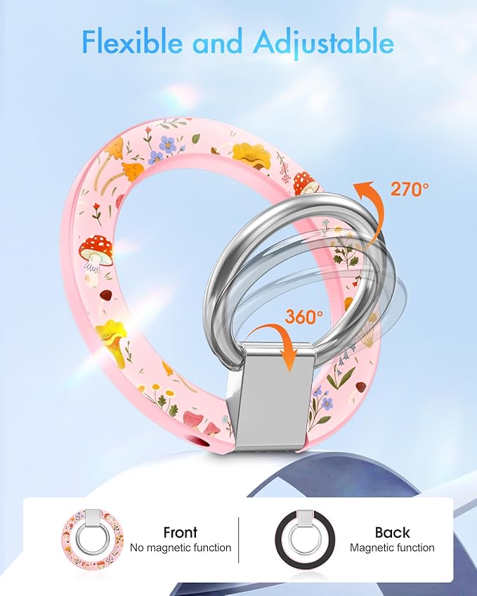 Toycamp Phone Grip Ring Holder Compatible with MagSafe - Magnetic Phone Grip Stand Women Cute Painting Removable Rotatable Magnet Accessories for iPhone 17 Pro Max/16/15/14/13/12 Series, Mushroom
