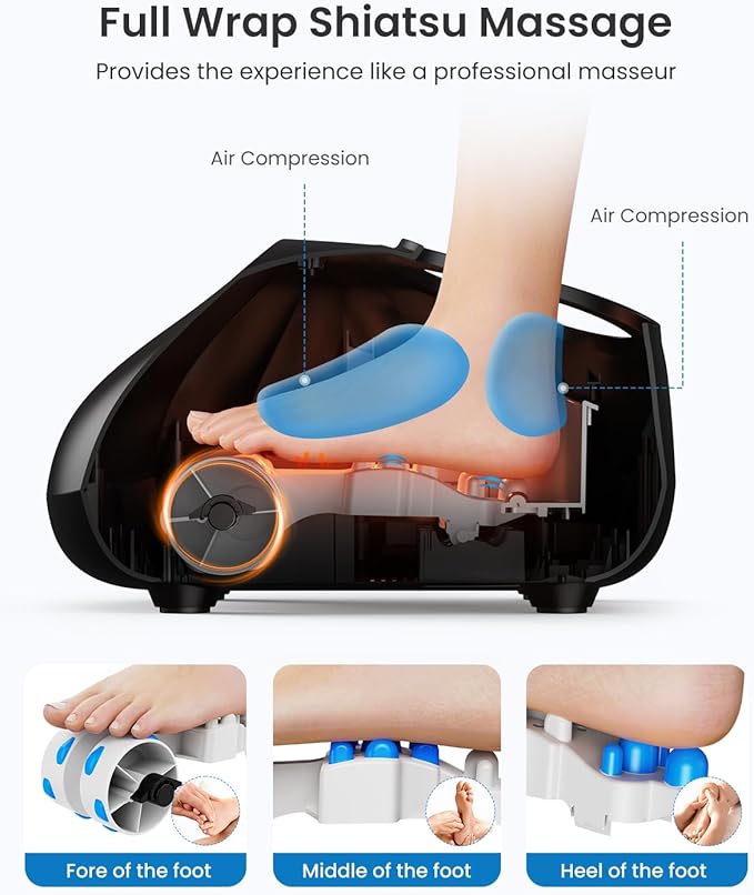 RENPHO Foot Massager Machine with Heat [2026 Upgraded], Shiatsu Foot Massager for Plantar Fasciitis, Birthday Gifts for Women, Cordless Control, FSA Eligible HSA Store Eligible, Up to Size 14, BK