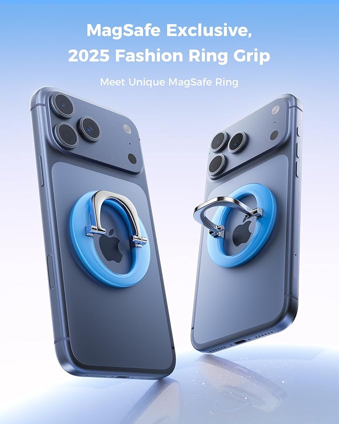 SUPERONE for MagSafe Phone Grip, Adjustable Magnetic Phone Ring Holder Removable Finger Phone Ring Kickstand Compatible with MagSafe Accessories Only for iPhone 17 & 16 & 15 & 14 & 13 Series - Blue