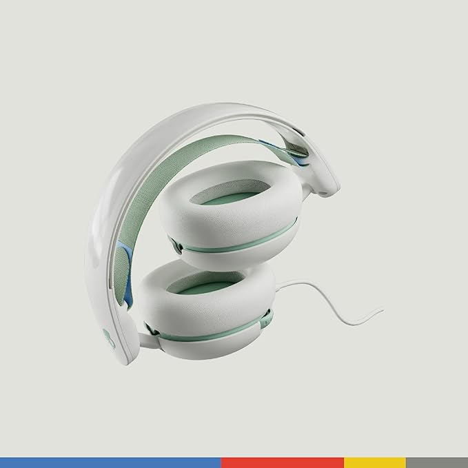 Skullcandy Grom Wired Headphones, Volume-Limiting Audio, Comfortable Over-Ear Fit, Foldable, Designed for Kids 6+, Convenient for Travel with 3.5mm AUX Plug, Built-in Microphone - Bone Seafoam
