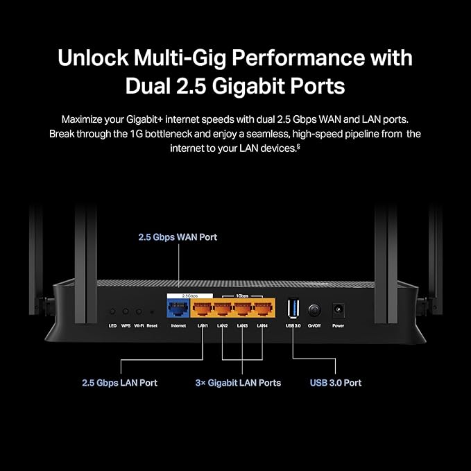 TP-Link Dual-Band BE3600 Wi-Fi 7 Router Archer BE230 | 4-Stream | 2×2.5G + 3×1G Ports, USB 3.0, 2.0 GHz Quad Core, 4 Antennas | VPN, EasyMesh, HomeShield, MLO, Private IOT | Free Expert Support