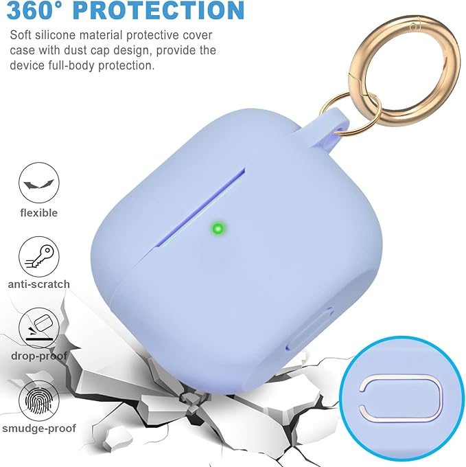 Silicone Compatible with AirPods 3 Case 2021, Gawnock Soft Case Compatible with AirPods 3rd Generation Cover for Women Girls with Keychain - Denim Blue