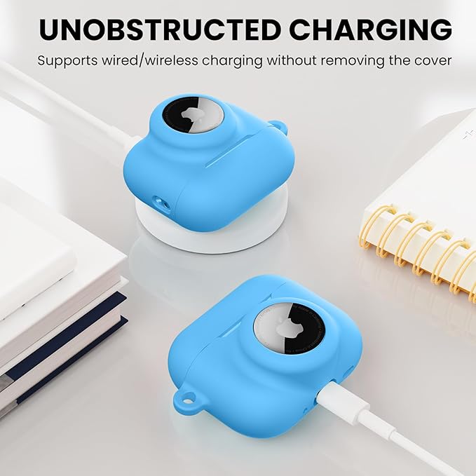 2 in 1 Silicone Case Compatible with AirPods Pro 3 and AirTag 2/1, Shockproof Protective Case Cover for AirPods Pro 3rd Generation 2025 with Cleaner Kit & Carabiner (Glow Blue)