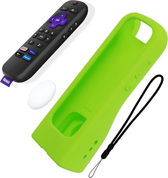 GripStand™ Roku Voice Remote Cover: Stand Up Design, Enhanced Grip, Silicone Case: Fits TV Streaming Stick Plus 2025 4K/HD/HDR, Compatible with AirTag and TileMate, Lime Glow by 73&Sunny
